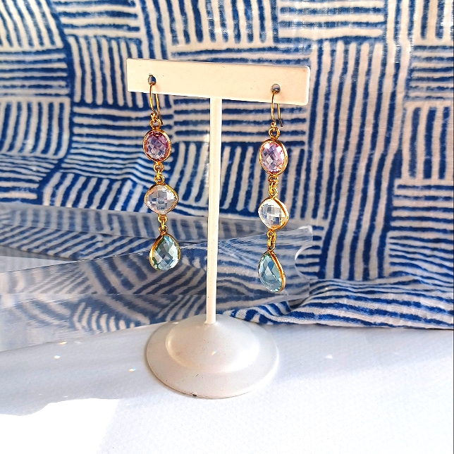 New 3 Color Crystal With Sterling Silver Hanging Earring